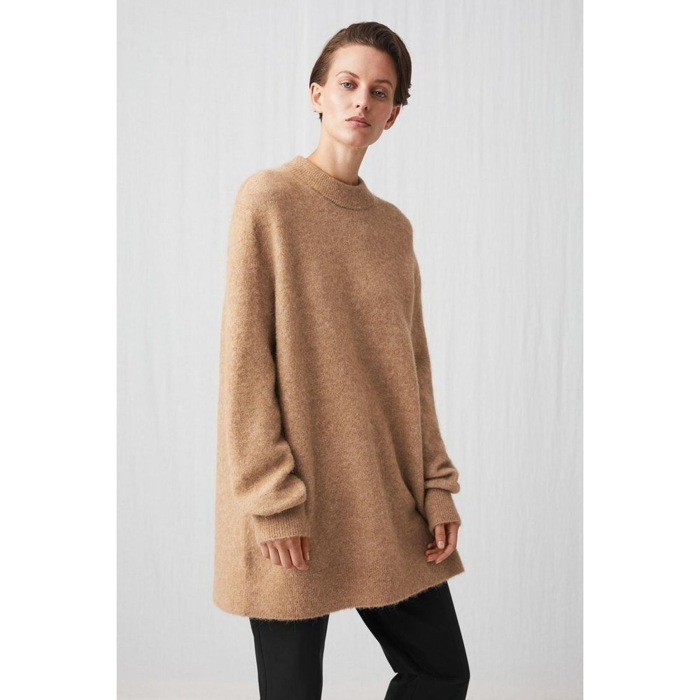 Arket Women's Alpaca Merino Blend Knitted Tunic Dark Beige Melange S OVERSIZED
